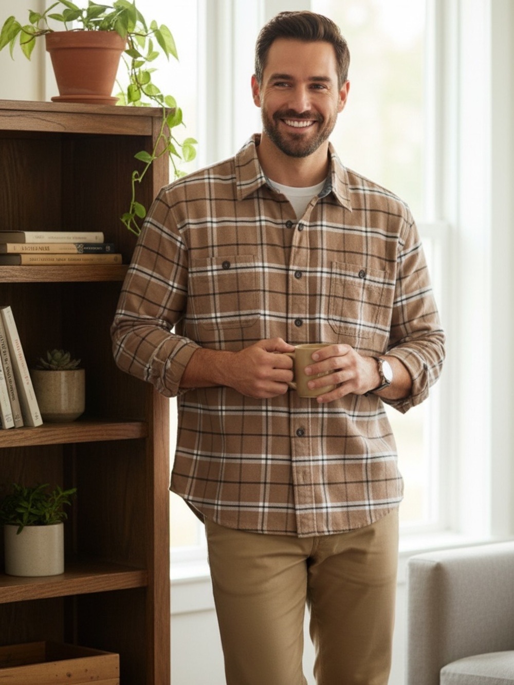Wrangler Tan Plaid Lightweight Shirt Jacket